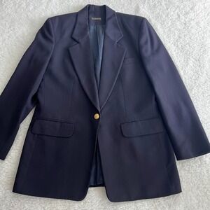 Vintage Navy Blue Blazer Womens Small Gold Crest Button Nautical Made USA